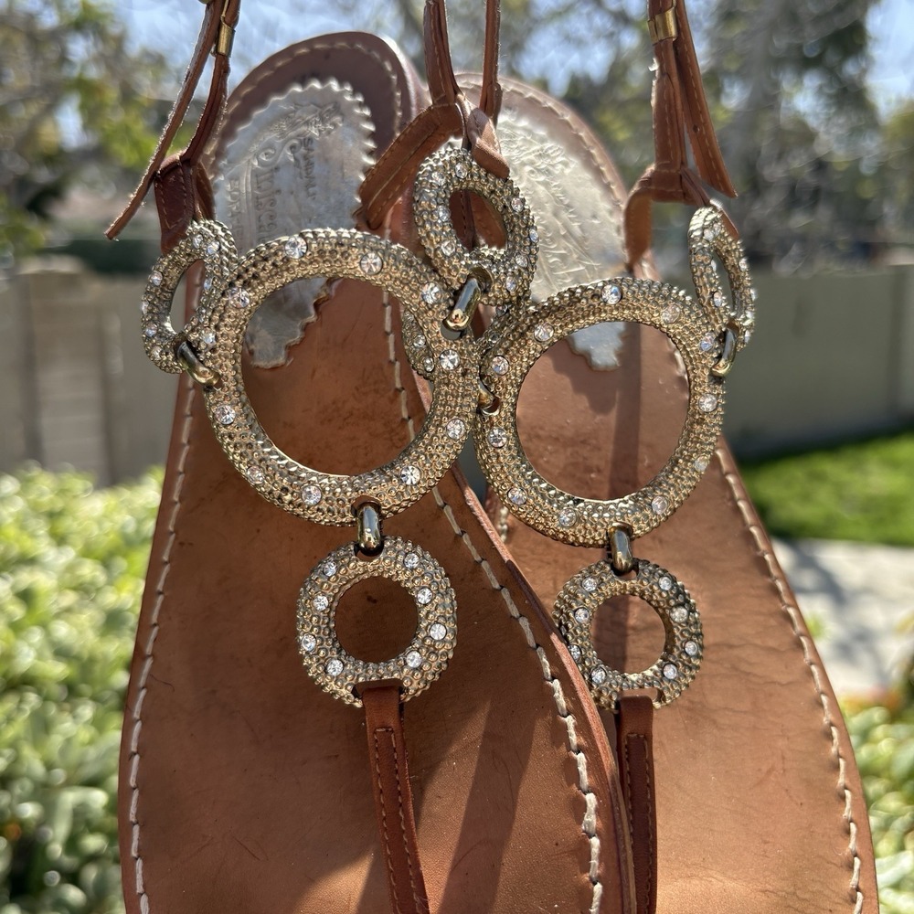 Sandali Siniscalchi Sorrento Jeweled Leather‎ Thong Sandals EU 41 US 10.5 Italy